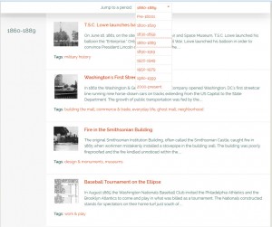 The Events page offers options for chronological browsing or for jumping time periods.