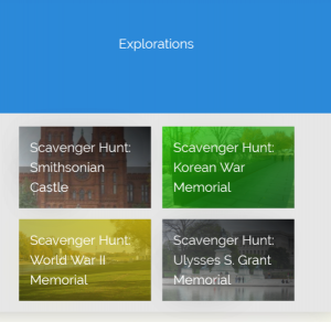 Four scavenger hunts are available in the Explorations section.