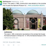 Screencap of a post on twitter displaying the National Museum of African Art photograph and text.